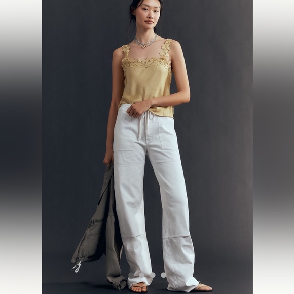 Re/Done Hi Rise Wide Leg Off White Drawstring Jeans, 32 (US...